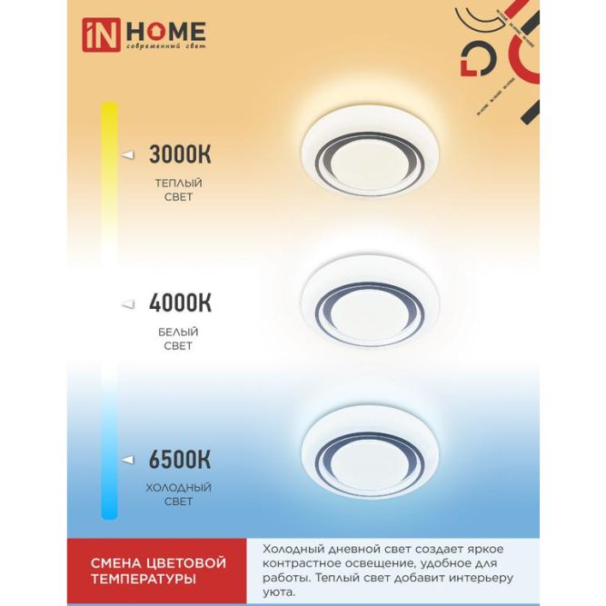 Светильник светодиодный COMFORT AURORA 75Вт 230В 3000-6500К 6000лм 500х70мм с пультом ДУ IN HOME 4690612035741