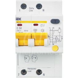 Выключатель автоматический дифференциального тока 2п C 50А 30мА тип AC 4.5кА АД-12 IEK MAD10-2-050-C-030