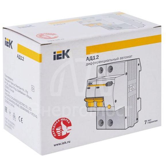 Выключатель автоматический дифференциального тока 2п C 50А 30мА тип AC 4.5кА АД-12 IEK MAD10-2-050-C-030
