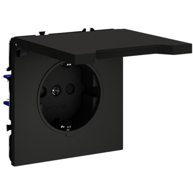 Розетка 1-м СП S70 16А с заземл. защ. шторки + крышка механизм черн. матов. Voltum VLS040308