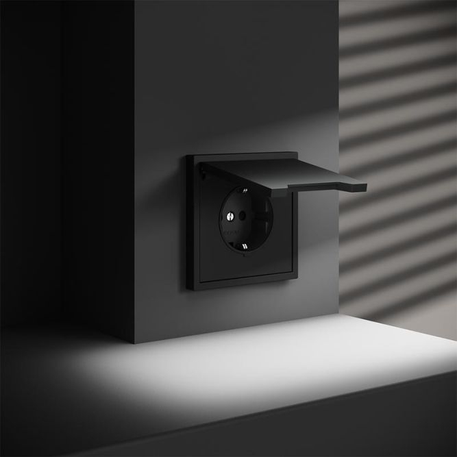 Розетка 1-м СП S70 16А с заземл. защ. шторки + крышка механизм черн. матов. Voltum VLS040308