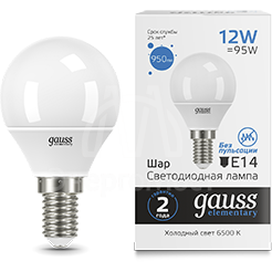 Лампа светодиодная Elementary 12Вт Шар 6500К E14 950лм Gauss 53132