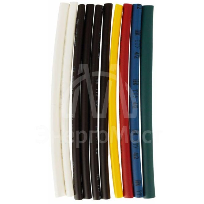 Набор трубок термоусадочных тонкостен. ТТУ 4/2 (4хЧ; 2хБ; К; С; Ж; З) 10х10см разноцвет. IEK UDRS-D2-D4-10-10