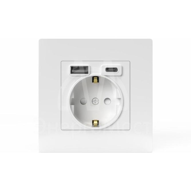 Розетка 1-м СП Pixel IP20 с заземл. с 2-мя заряд. устр. USB тип A+C механизм бел. TOKOV ELECTRIC TKE-PX-R1U2AC-C01