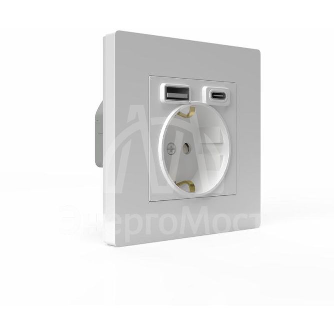 Розетка 1-м СП Pixel IP20 с заземл. с 2-мя заряд. устр. USB тип A+C механизм бел. TOKOV ELECTRIC TKE-PX-R1U2AC-C01