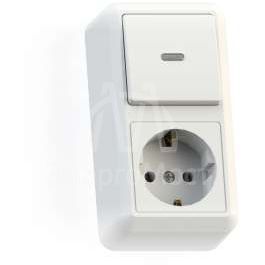 Блок комбинированный ОП БКВР-432 Оптима (1-кл. выкл. с подсветкой + розетка с заземл.) бел. Кунцево 8065