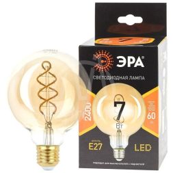 Лампа F-LED G95-7W-824-E27 spiral gold (филамент шар спир. зол. 7Вт тепл. E27) (20/560) ЭРА Б0047663