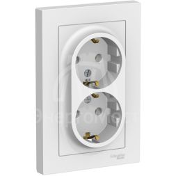 Розетка 2-м AtlasDesign 16А с заземл. в сборе бел. SchE ATN000124