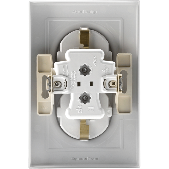 Розетка 2-м AtlasDesign 16А с заземл. в сборе бел. SchE ATN000124