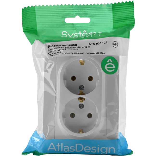 Розетка 2-м AtlasDesign 16А с заземл. в сборе бел. SchE ATN000124