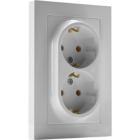 Розетка 2-м AtlasDesign 16А с заземл. в сборе бел. SchE ATN000124