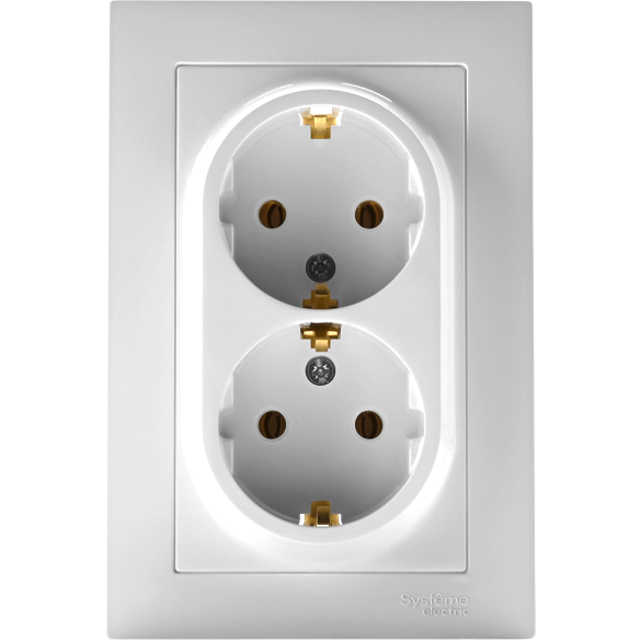 Розетка 2-м AtlasDesign 16А с заземл. в сборе бел. SchE ATN000124