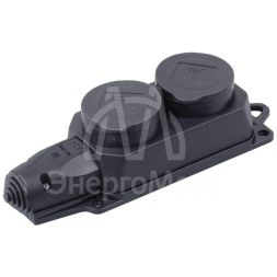 Розетка (колодка) 2-м Омега РБ32-1-0м IP44 с защ. крышкой каучук IEK PKR62-016-2-K02