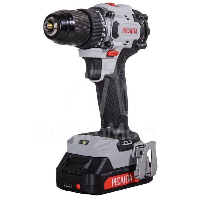 Дрель-шуруповерт аккумуляторная Ресанта ДА-20-2ЛК-БП (бесщеточный двигатель)