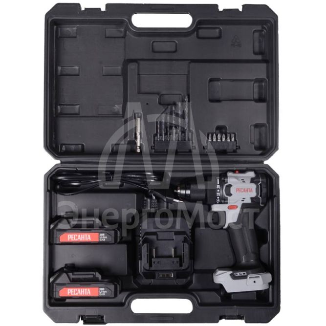 Дрель-шуруповерт аккумуляторная Ресанта ДА-20-2ЛК-БП (бесщеточный двигатель)