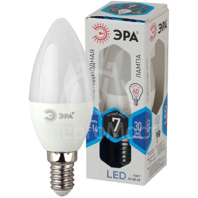 Лампа светодиодная B35-7w-840-E14 свеча 560лм ЭРА Б0017205/Б0020539