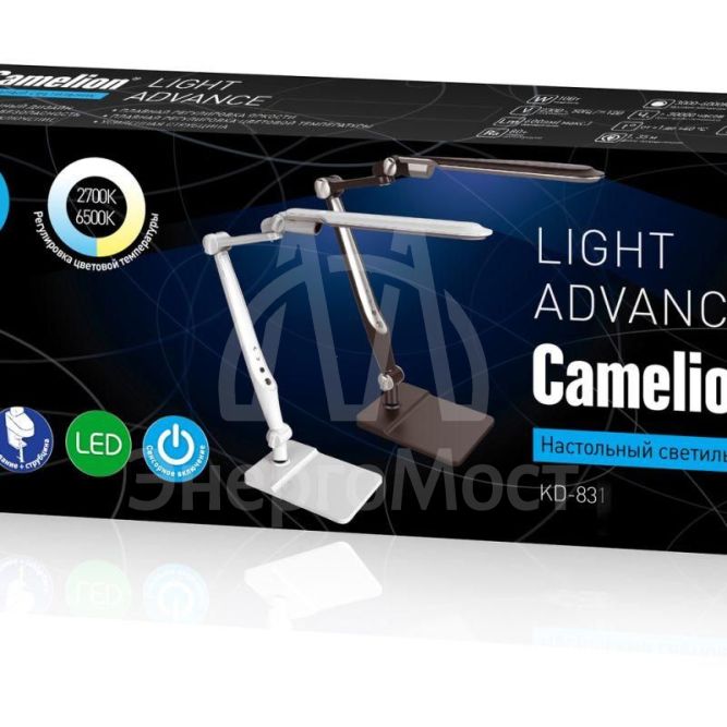 Светильник настольный KD-831 C02 LED 10Вт 230В основание+струбцина 600лм сенс. рег. яркости цветов. темп. черн. Camelion 14017