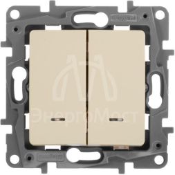 Механизм выключателя 2-кл. СП Etika 10А IP20 250В 10AX с подсветкой / индикацией безвинт. зажимы сл. кость Leg 672304