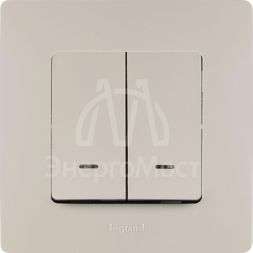 Механизм выключателя 2-кл. СП Etika 10А IP20 250В 10AX с подсветкой / индикацией безвинт. зажимы сл. кость Leg 672304