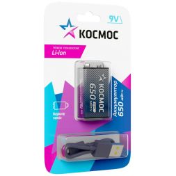 Аккумулятор крона Li-ion 9В 650мАч (блист.1шт) КОСМОС KOCLi9V650mAh1BL