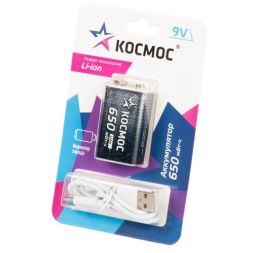 Аккумулятор крона Li-ion 9В 650мАч (блист.1шт) КОСМОС KOCLi9V650mAh1BL