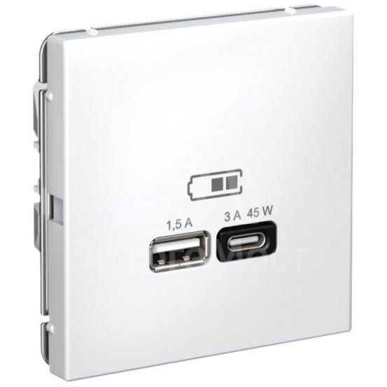 Розетка USB ArtGallery тип A+C 45Вт QC PD высокоскор. ЗУ механизм бел. SE GAL000129