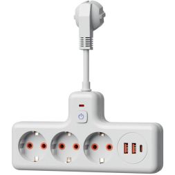 Удлинитель с сетевым фильтром 3х0.3м 10А 2USB + 1USBC 2500Вт ПВС 3х1 компакт бел. КОСМОС FRKsm0.3m-3g(W)USB