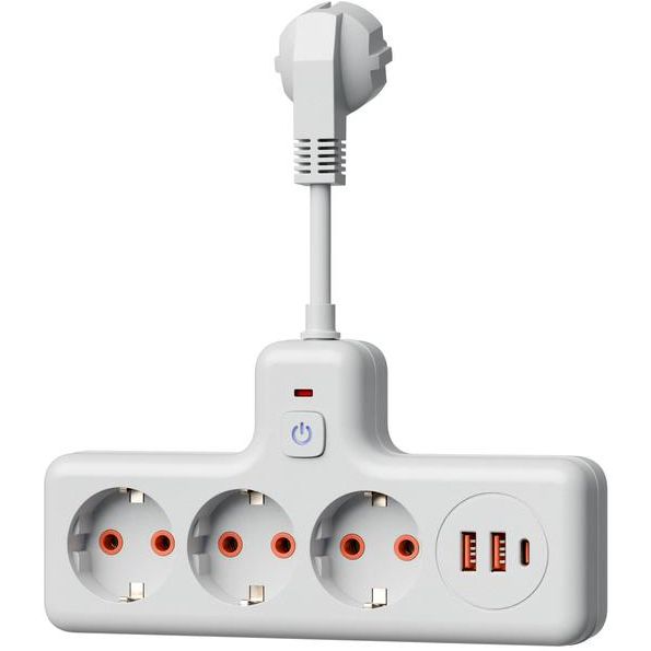 Удлинитель с сетевым фильтром 3х0.3м 10А 2USB + 1USBC 2500Вт ПВС 3х1 компакт бел. КОСМОС FRKsm0.3m-3g(W)USB