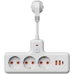 Удлинитель с сетевым фильтром 3х0.3м 10А 2USB + 1USBC 2500Вт ПВС 3х1 компакт бел. КОСМОС FRKsm0.3m-3g(W)USB