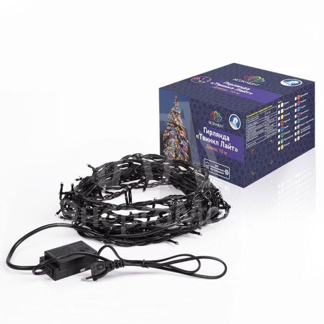 Гирлянда &amp;quot;ТВИНКЛ ЛАЙТ LED&amp;quot; (с контроллером 8 режимов) 10м 100LED 10Вт 220В IP44 мультиколор NEON-NIGHT 303-139