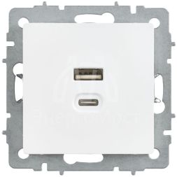 Розетка СП BRITE РЮ11-2-БрАБ USB A+C 45Вт высокоскор. заряд. арктич. бел. IEK BR-U22-045-K91