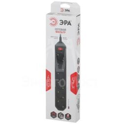 Удлинитель с сетевым фильтром 6х5м с заземл. 10А IP20 USF-6es-5m-B с выкл. с базов. защитой черн. Эра Б0037265