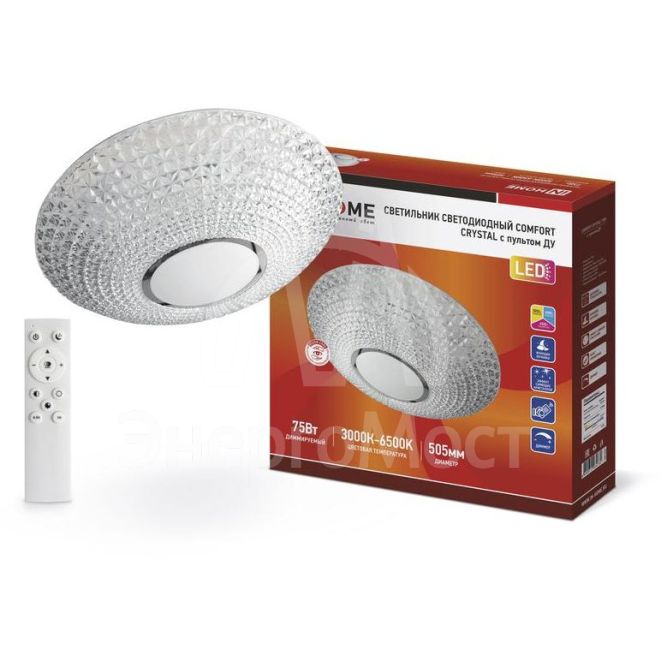 Светильник светодиодный COMFORT CRYSTAL 75Вт 230В 3000-6500К 6000лм 505х100мм с пультом ДУ IN HOME 4690612034782