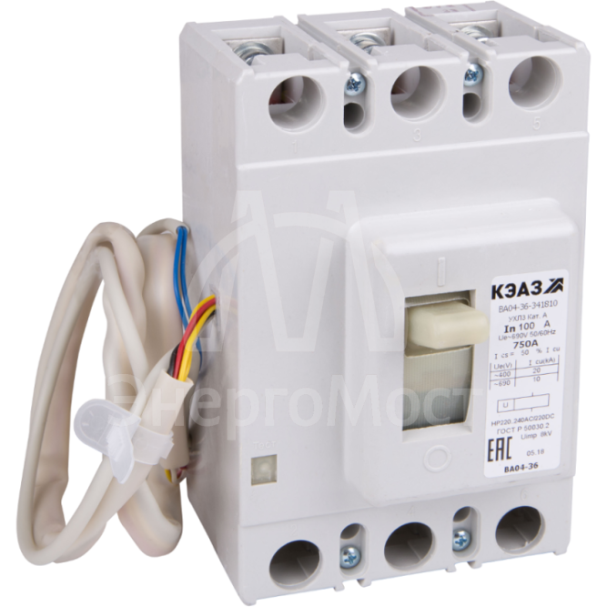 Выключатель автоматический 200А 1250Im ВА04-36-341810 УХЛ3 690В AC НР=24В AC/DC КЭАЗ 218125