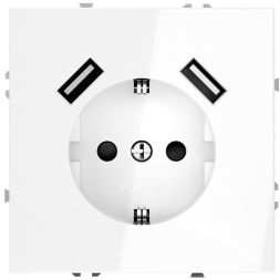 Розетка 1-м СП S70 16А с USB A+A с заземл. защ. шторки механизм бел. глянцевый Voltum VLS040401