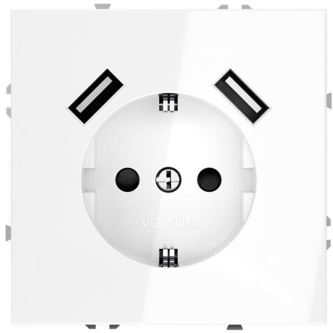 Розетка 1-м СП S70 16А с USB A+A с заземл. защ. шторки механизм бел. глянцевый Voltum VLS040401