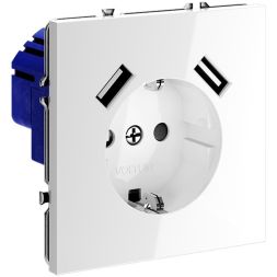 Розетка 1-м СП S70 16А с USB A+A с заземл. защ. шторки механизм бел. глянцевый Voltum VLS040401