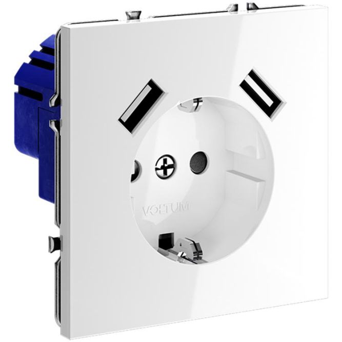 Розетка 1-м СП S70 16А с USB A+A с заземл. защ. шторки механизм бел. глянцевый Voltum VLS040401