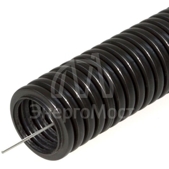 Труба гофрированная ПНД легкая d20мм с протяжкой 350 Н безгалоген. (HF) стойкая к УФ черн. (уп.100м) Промрукав 161557