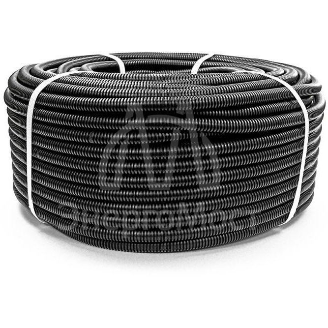 Труба гофрированная ПНД легкая d20мм с протяжкой 350 Н безгалоген. (HF) стойкая к УФ черн. (уп.100м) Промрукав 161557