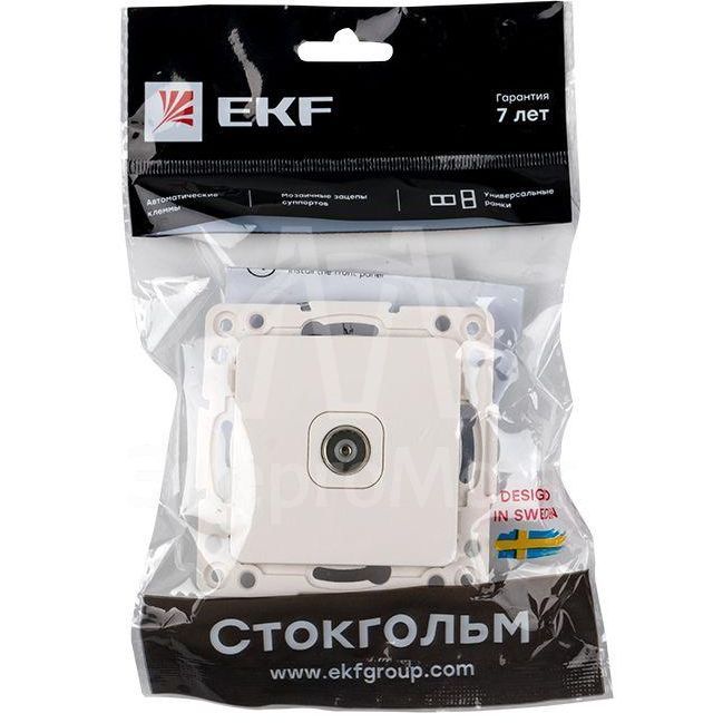 Механизм розетки TV 1-м Стокгольм 75Ом 5-862МГц бел. PROxima EKF EYA00-027-10