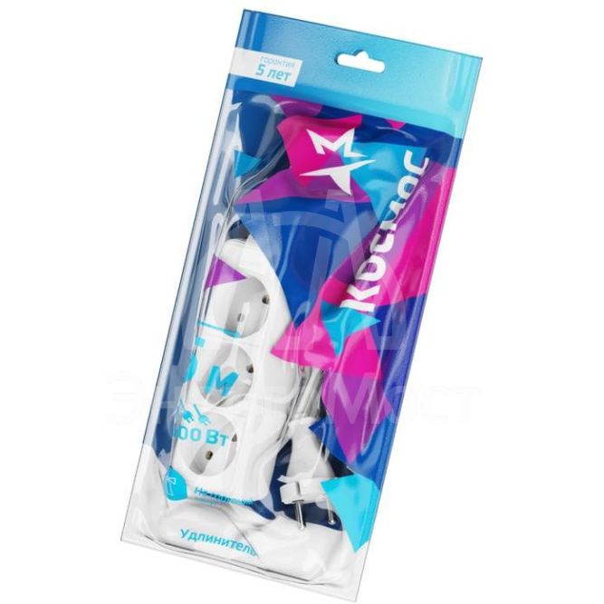 Удлинитель 3х5м без заземл. 16А IP20 ПВС 2х1 Космос YKsm5m-3g(K)