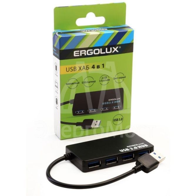 Разветвитель USB ELX-SLP01-C02 4USB 2А коробка черн. ERGOLUX 15109
