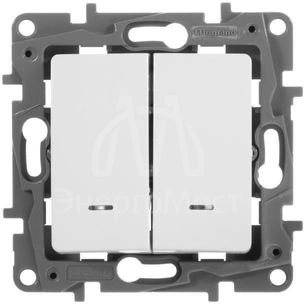 Механизм выключателя 2-кл. СП Etika 10А IP20 250В 10AX с подсветкой / индикацией безвинт. зажимы бел. Leg 672204
