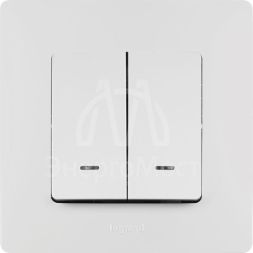 Механизм выключателя 2-кл. СП Etika 10А IP20 250В 10AX с подсветкой / индикацией безвинт. зажимы бел. Leg 672204