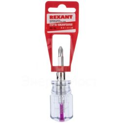 Отвертка комбинированная прозрачная рукоятка двухсторонний стержень 40мм (крестовая PH2 шлицевая SL 6мм) Rexant 12-4743