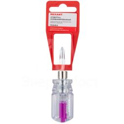Отвертка комбинированная прозрачная рукоятка двухсторонний стержень 40мм (крестовая PH2 шлицевая SL 6мм) Rexant 12-4743