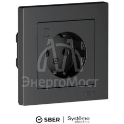 Розетка AtlasDesign Smart 16А L+N с заземл. защ. шторки Zigbee механизм карбон SE ATN001045Z