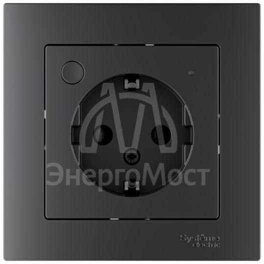 Розетка AtlasDesign Smart 16А L+N с заземл. защ. шторки Zigbee механизм карбон SE ATN001045Z