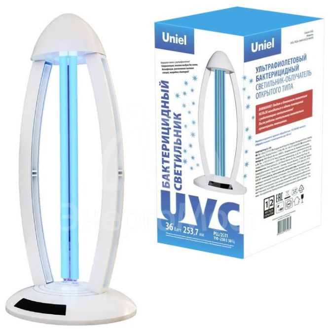 Облучатель бактерицидный ультрафиолетовый UGL-T02A-36W/UVCB WHITE настольный без озонирования 253.7нм с лампой корпус бел. Uniel UL-00007265